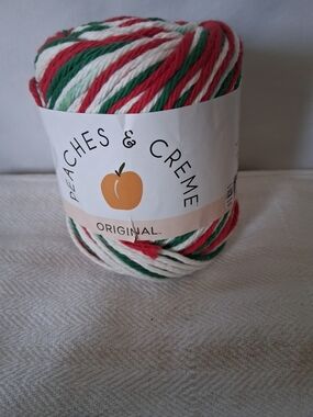 Peaches & Creme Holiday Stripe Yarn - Red, Green & White